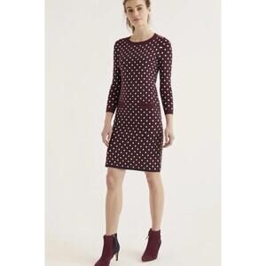 Boden Holly Polka Dot Sweater Dress Bodycon Knit Burgundy Preppy Stretchy Size 4